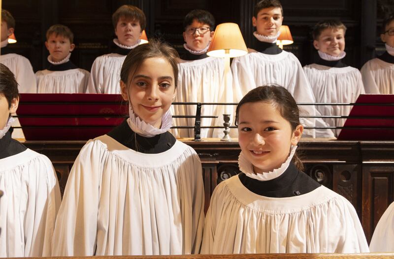 Choristers Lila, 11 and Lois (right), 10, at St Paul’s Cathedral in London