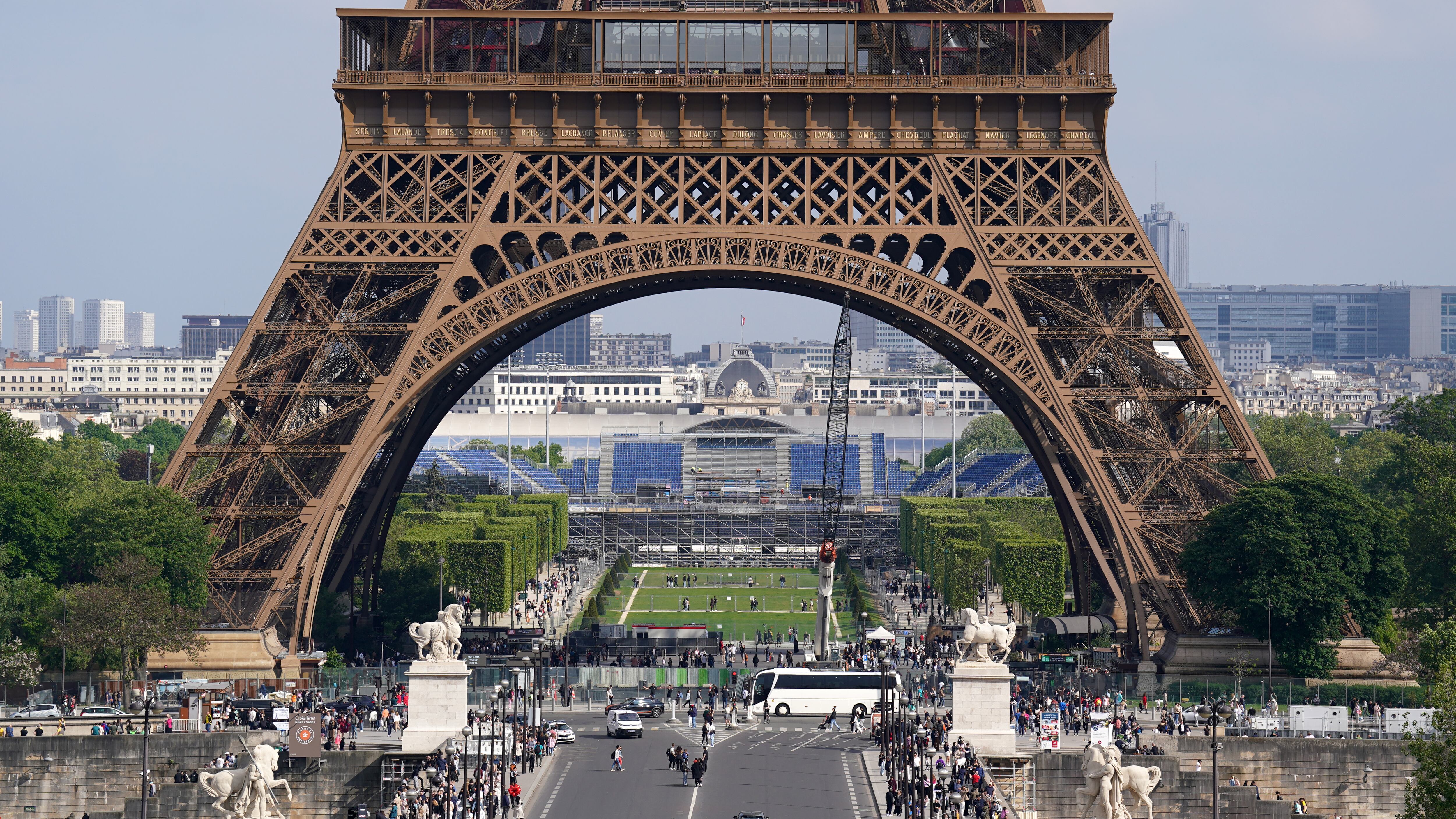 A general view of construction work near the Eiffel Tower, Paris, in preparation for the Paris Olympic Games which will start on July 26