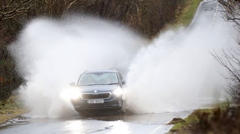 Motorists battle threw the flooding   outside North Belfast on Tuesday.
All Counties where  severely affected by Storm Isha on Sunday and Monday.
A further yellow weather warning for wind begins at 16:00 GMT on Tuesday.
PICTUERE: COLM LENAGHAN