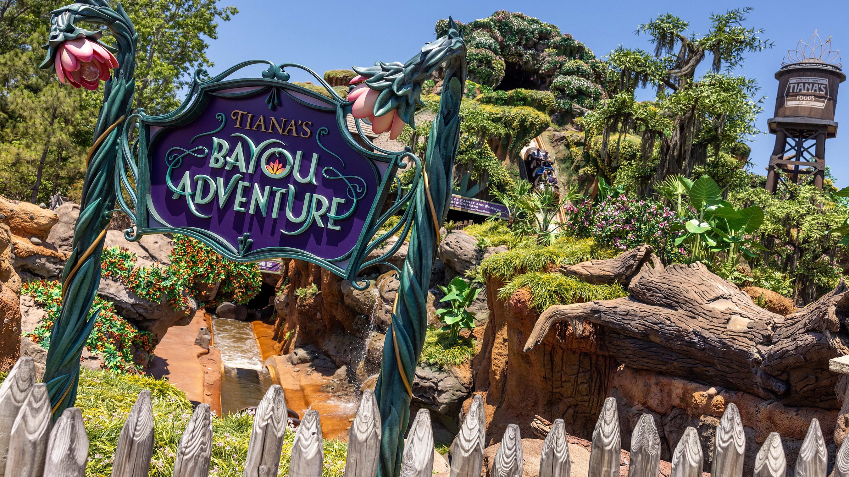An exterior shot of the Tiana’s Bayou Adventure attraction at Walt Disney World in Florida