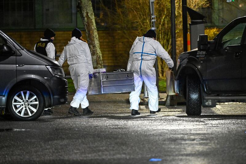 Emergency services work at the scene of shooting at Campus Risbergska School in Orebro, Sweden (Pontus Lundahl/TT News Agency via AP)