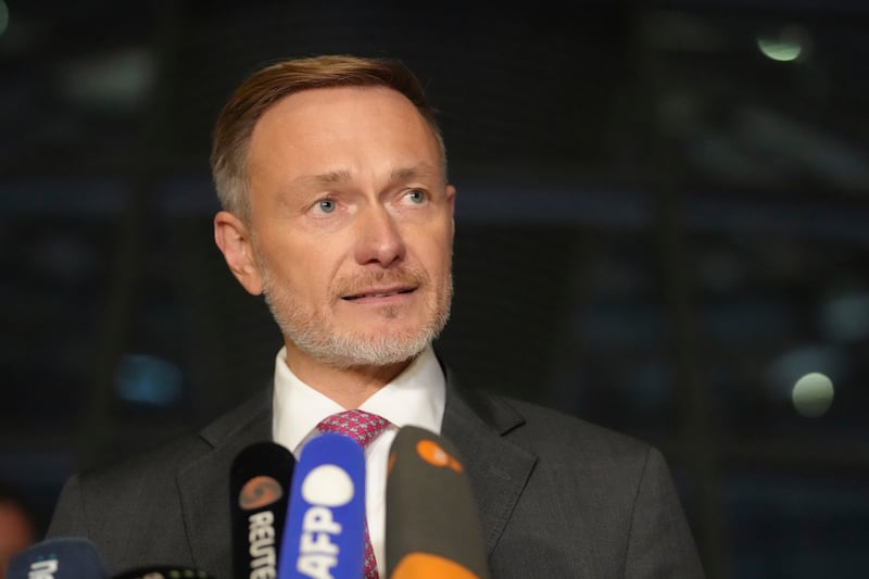 Germany’s minister of finance Christian Lindner makes a press statement following his dismissal by the chancellor in Berlin (Kay Nietfeld/AP)