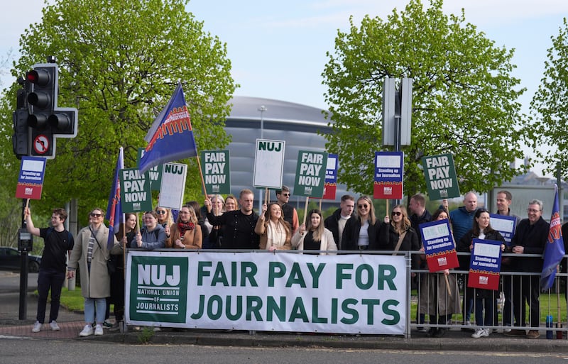 Striking journalists manned a picket line outside STV’s Glasgow base on Wednesday