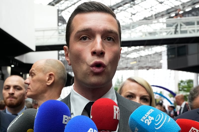 National Rally president Jordan Bardella has said if he became prime minister he would stop Emmanual Macron supplying weapons to Ukraine (Michel Euler/AP)