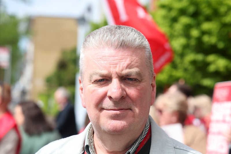 Damien Maguire, who has been a social worker for 20 years on the picket line at the Shankill Wellbeing and Treatment Centre. PICTURE: MAL MCCANN