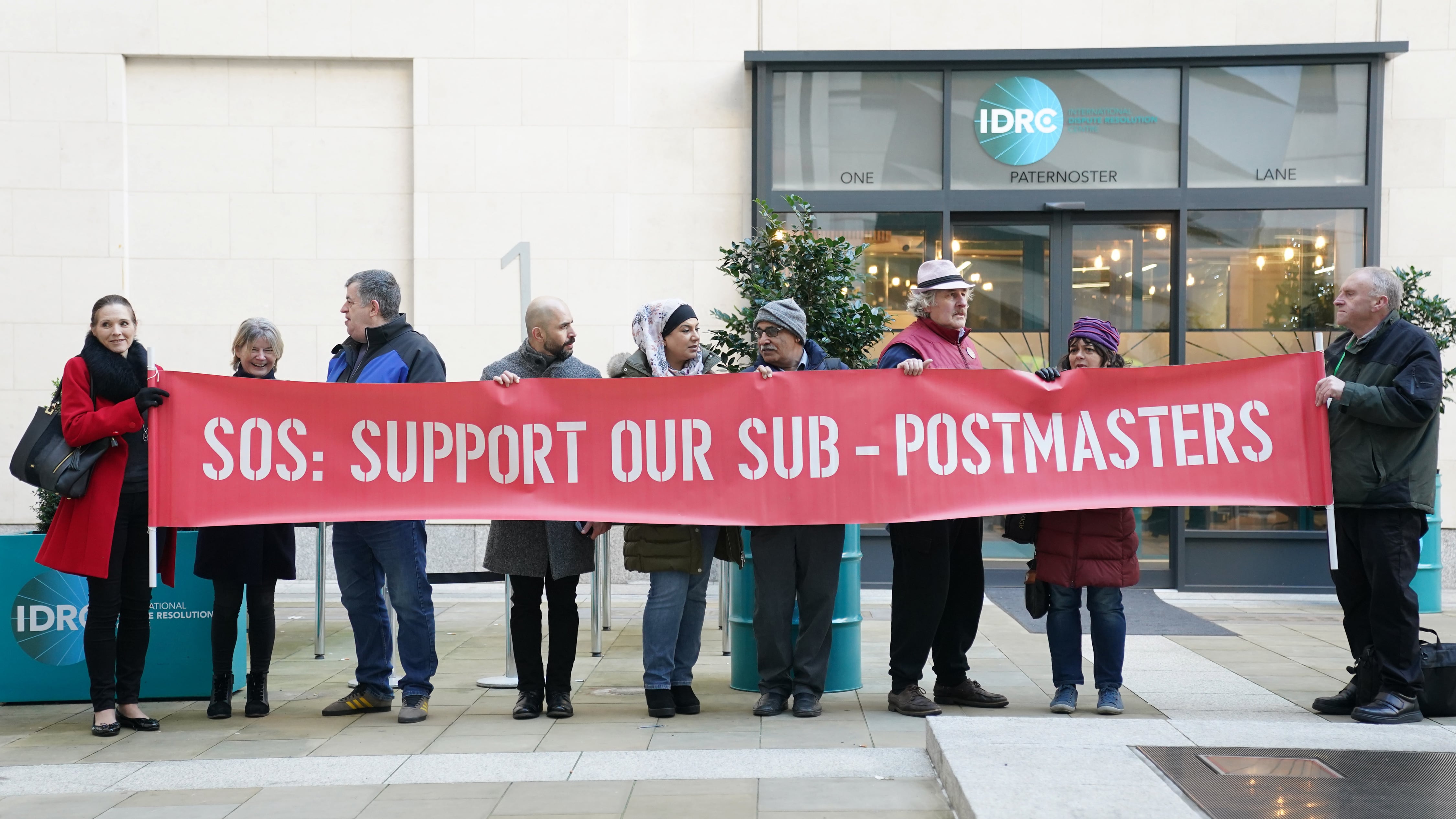 Protesters outside the Post Office Horizon IT inquiry at the International Dispute Resolution Centre in London in 2022