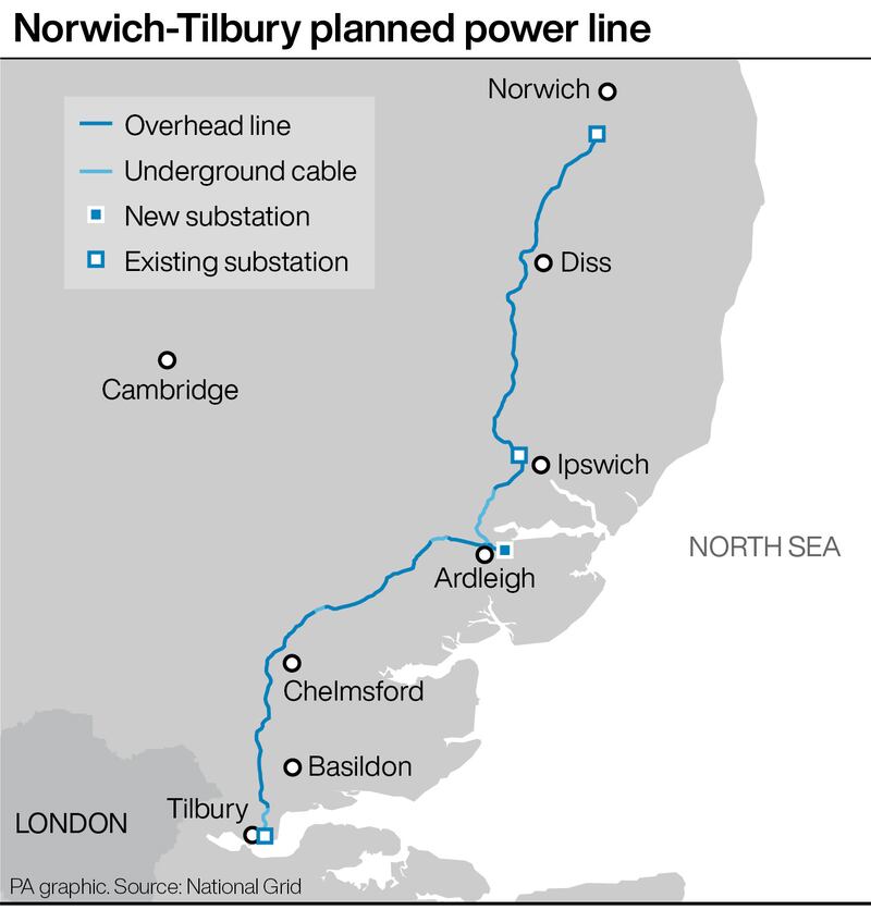 National Grid’s proposed pylon route through East Anglia