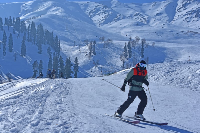 Skiing in the slopes of Gulmarg in January 2021