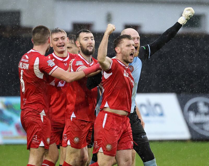 Pacemaker Press 27-10-24
Portadown v Larne - Sports Direct Premiership
Portadown's Shay McCartan celebrates his goal  during today's game at Shamrock Park, Portadown.  Photo by David Maginnis/Pacemaker Press