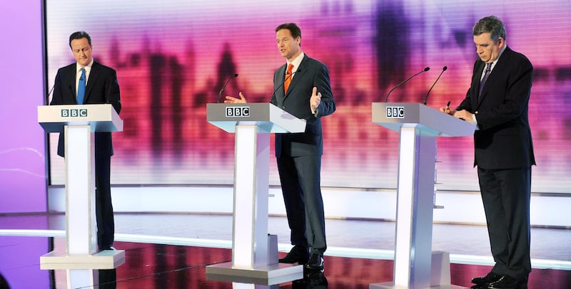 David Cameron (left), Nick Clegg (centre) and Gordon Brown go head-to-head in the 2010 general election – the first to feature TV debates