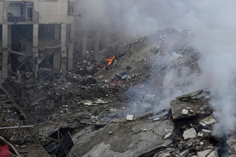 Smoke rises from the site of an Israeli airstrike in Beirut’s southern suburb (Hassan Ammar/AP)