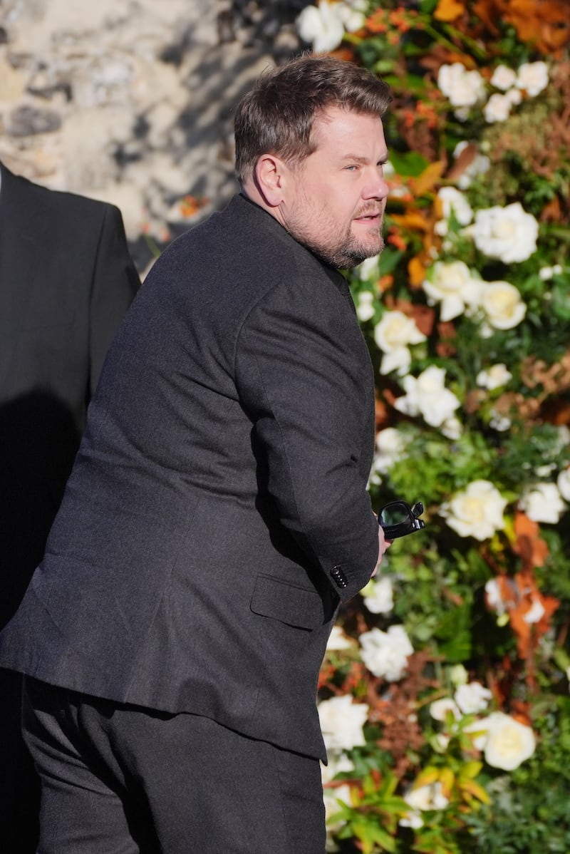 James Corden arrives for the funeral service of One Direction singer Liam Payne at St Mary’s Church in Amersham, Buckinghamshire