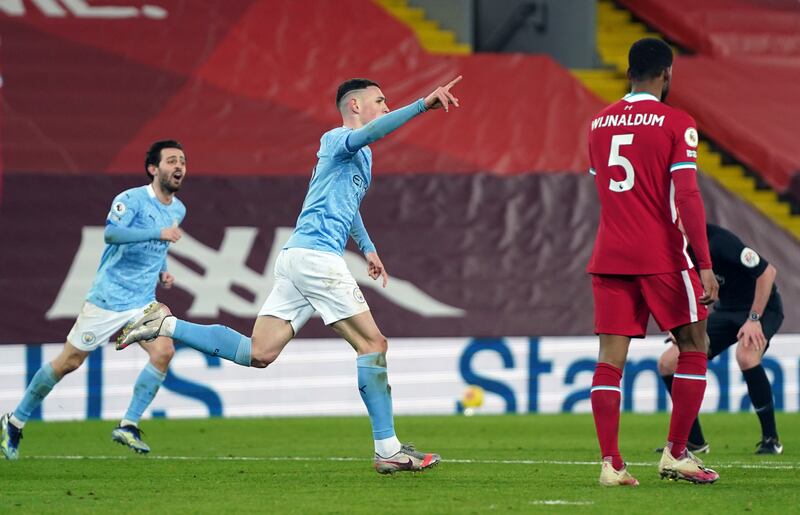 Phil Foden capped a superb display at Anfield by scoring his side’s fourth