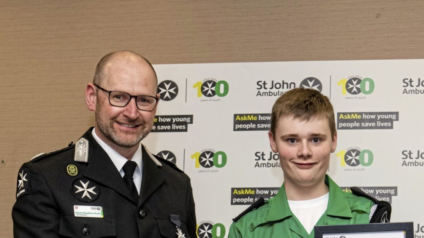 William Somerville (16) received his cadet of the year award in London from Martin Houghton-Brown, chief executive of St John Ambulance England. 