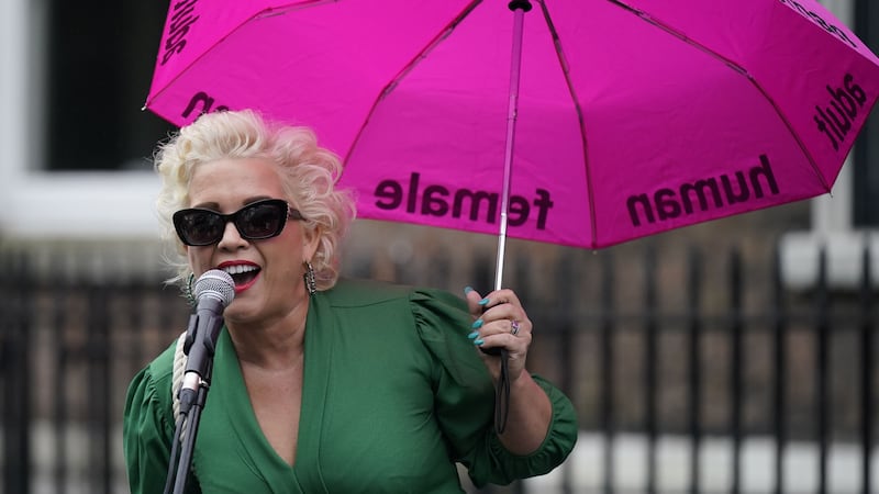 Women’s rights activist ‘Posie Parker’ (real name Kellie-Jay Keen) speaking at a Let Women speak rally at Merrion Square in Dublin (Niall Carson/PA)