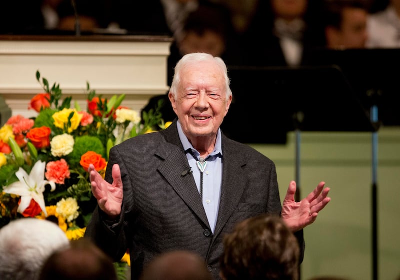 Mr Carter teaching Sunday School at a church in his hometown of Plains, Georgia (David Goldman/AP)