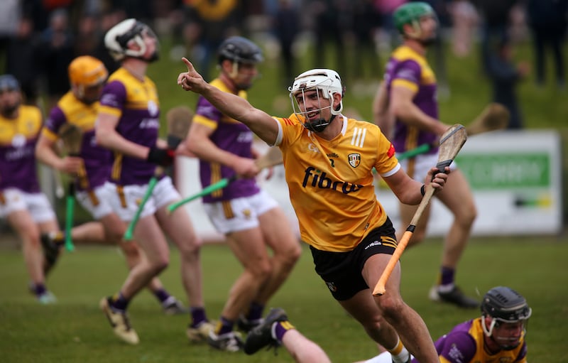 Seaan Elliot scoring a goal against Wexford in a win at Corrigan Park