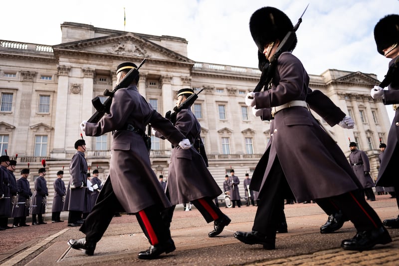 Soldiers marched with the band during the Changing the Guard ceremony