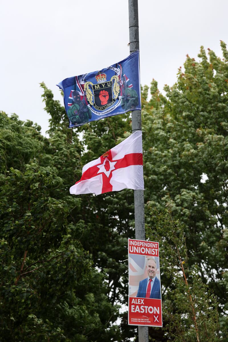 UDA flags on the Knocknagoney Road in east Belfast. NO BYLINE