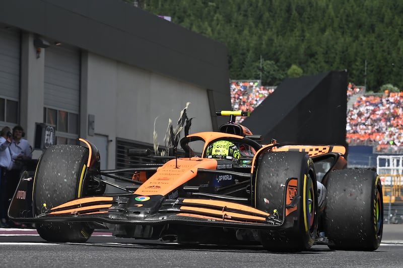 Lando Norris’ race was ended by damage to his right rear tyre after a collision with Max Verstappen at the Austrian Grand Prix (Christian Bruna/Pool/AP)