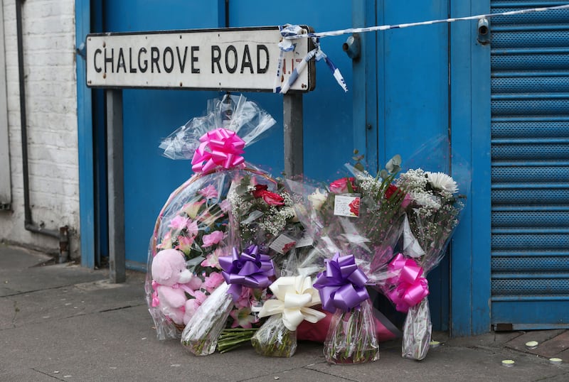 Floral tributes left on Chalgrove Road, Tottenham, north London, where a 17-year-old girl died