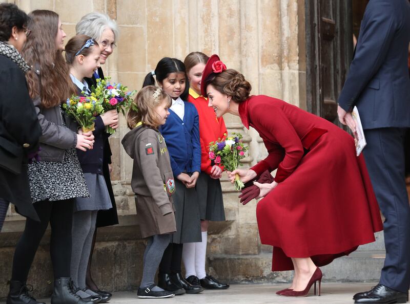 Kate speaks to school children after the Commonwealth Service in 2020