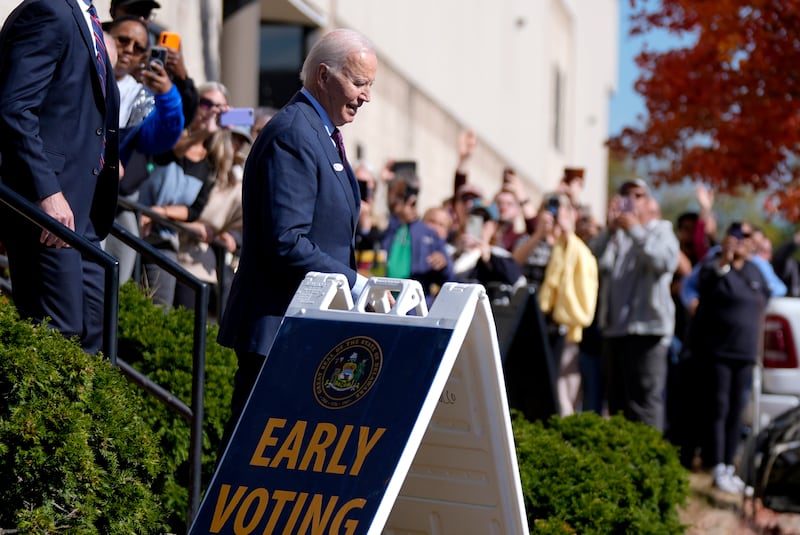 US President Joe Biden leaves a polling station after casting his ballot in New Castle, Delaware (Manuel Balce Ceneta/AP)