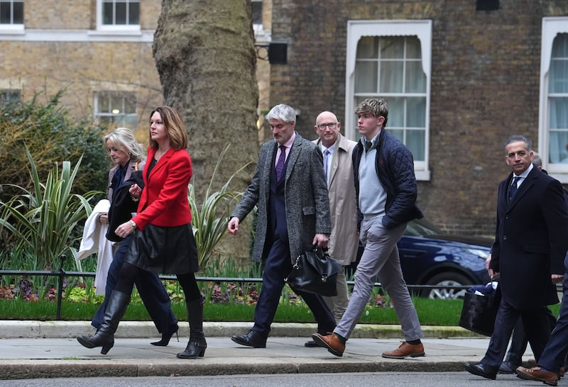 The families of Barnaby Webber, Grace O’Malley-Kumar and Ian Coates arrive in Downing Street, central London