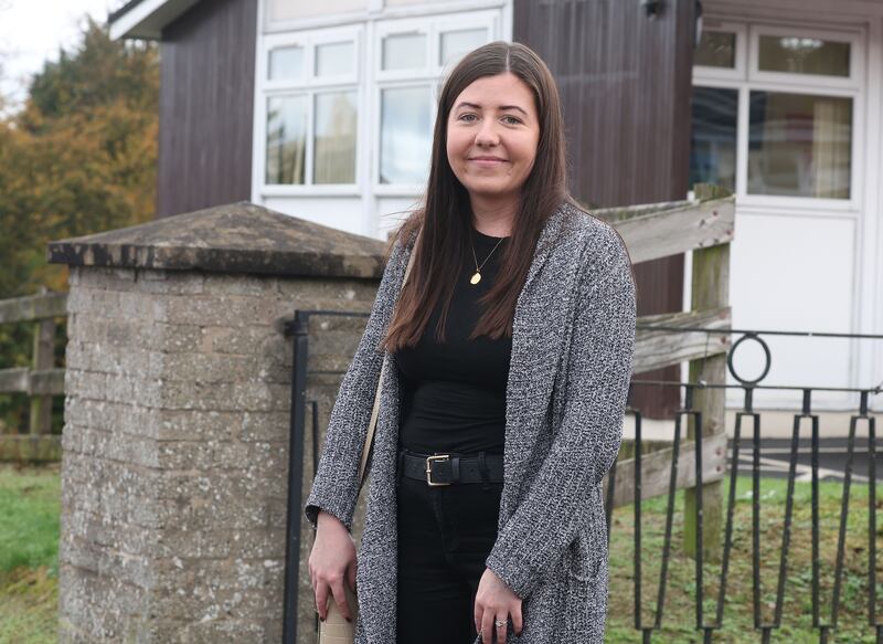 Catherine  speaks to the Irish News outside Fairhill Medical Practice in Magherafelt.
PICTURE COLM LENAGHAN