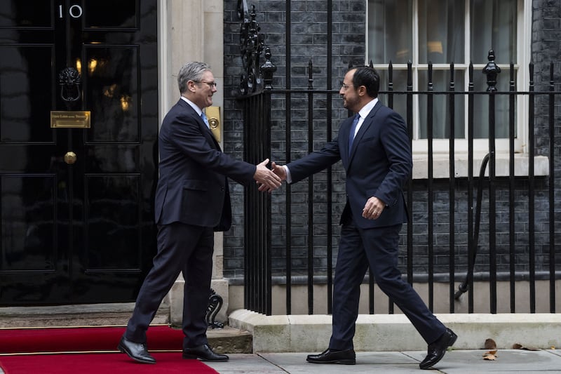 Prime Minister Sir Keir Starmer greets the President of Cyprus Nikos Christodoulides