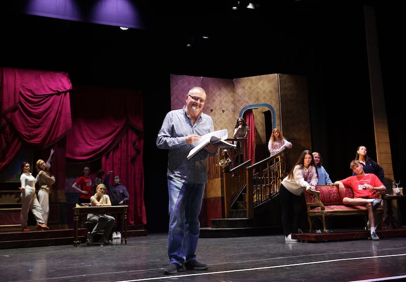 Tony Finnigan pictured with the cast at The Grand Opera House in Belfast.
PICTURE COLM LENAGHAN