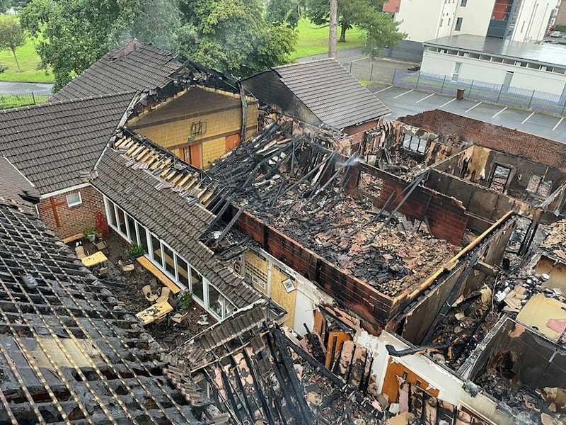 Greenisland Church of Ireland was extensively damaged in an overnight fire. Picture by the Northern Ireland Fire and Rescue Service