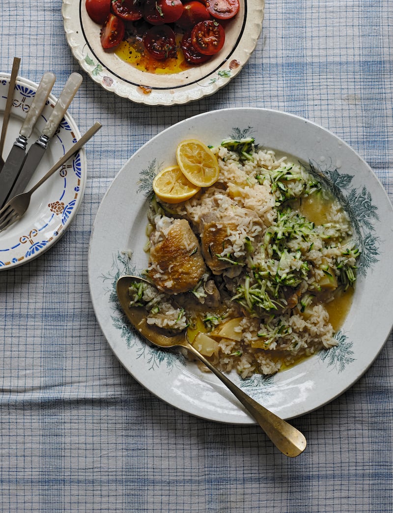 Irina Georgescu's chicken pilaf with potatoes and garlic courgettes recipe