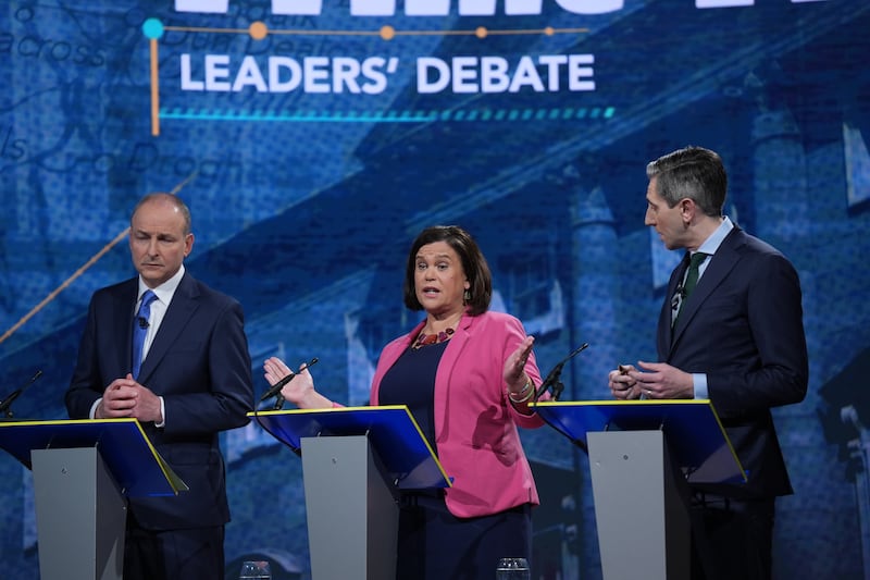 Tanaiste and Fianna Fail Leader Micheal Martin, Sinn Fein leader Mary Lou McDonald and Taoiseach and Fine Gael leader Simon Harris during the final TV leaders’ debate