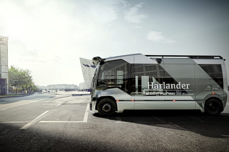 This is the Harlander self-driving shuttle bus that will ferry up to 40 passengers along a mile-long stretch of Belfast&#39;s Harbour Estate from 2025 