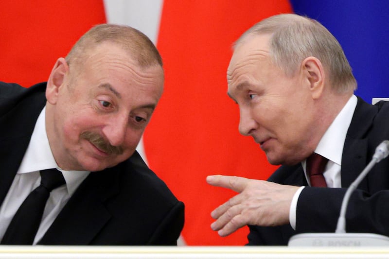 Russian President Vladimir Putin apologised to Azerbaijani leader Ilham Aliyev for the ‘tragic incident’, but did not admit responsibility (Gavriil Grigorov, Sputnik, Kremlin Pool Photo via AP)