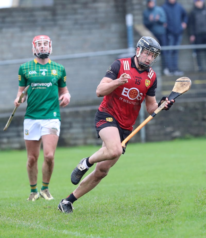 Daithi Sands celebrates his goal during the Allianz Hurling Division 2 Round 5 between Down and Meath at McKenna Park,Ballycran on 03-16-2024.