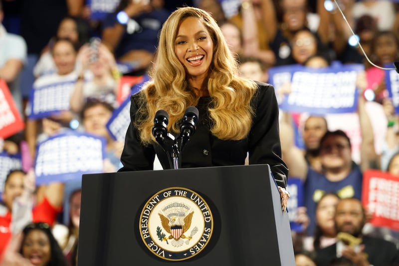 Beyonce addresses the crowd in Houston (Annie Mulligan/AP)