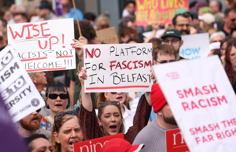 Several thousand anti-racism protesters have gathered in Belfast city centre for another demonstration on the back of a week of violence and disorder.

The rally was organised by a collective of organisations, including the trade union movement, United Against Racism and End Deportations Belfast.
PICTURE COLM LENAGHAN