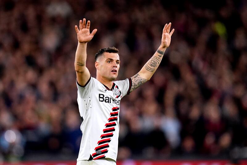 Bayer Leverkusen’s Granit Xhaka during the Europa League quarter-final against West Ham.