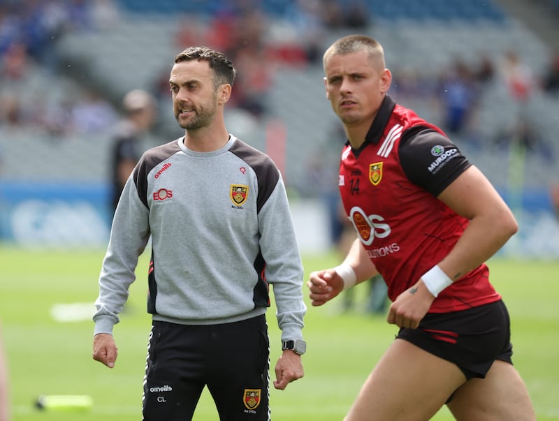 Down Manager  Conor Laverty   during Saturday’s Tailteann Cup Final at Croke Park in Dublin.
PICTURE COLM LENAGHAN