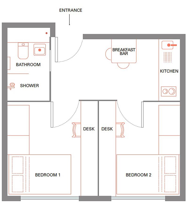 A floor plan for student accommodation at Woburn Place near Russell Square, London