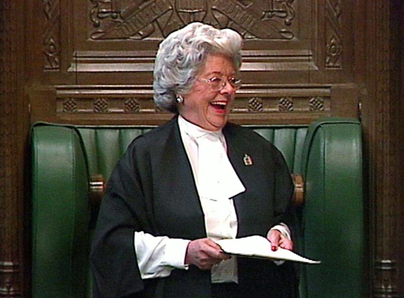 Betty Boothroyd, marking her retirement as speaker of the House of Commons, in 2000