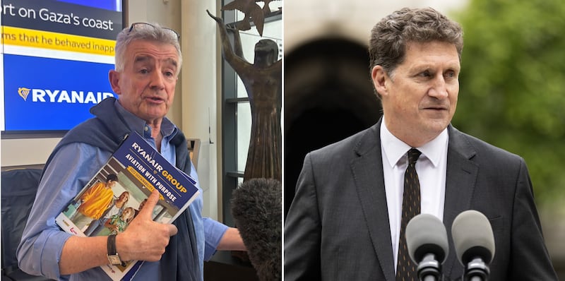 Ryanair’s CEO Michael O’Leary (left) and Irish Transport Minister Eamon Ryan (right).