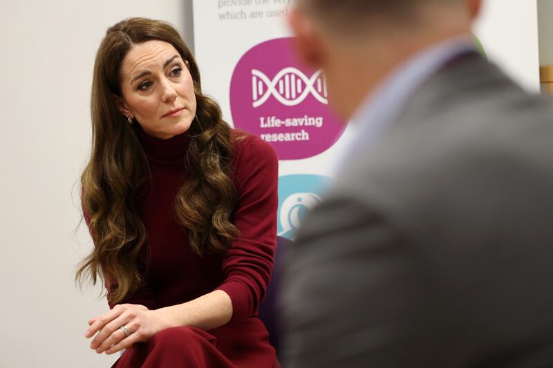 Kate talks with members of staff at the Royal Marsden Hospital