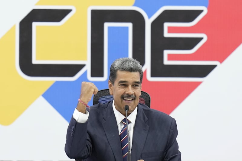 Venezuelan President Nicolas Maduro attends a ceremony at the National Electoral Council that certifies him as the winner of the presidential election (Matias Delacroix/AP)