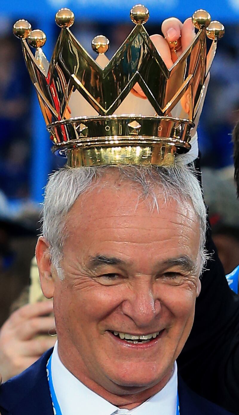 Claudio Ranieri with the Premier League trophy