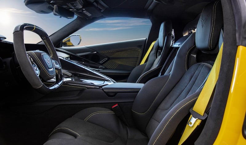 The interior features ZR1 badging and yellow stitching throughout. (Chevrolet)