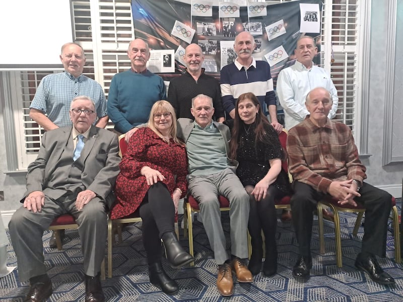 Irish Olympian Seanie McCafferty (pictured front centre, with wife Moira) celebrated his 80th birthday last month