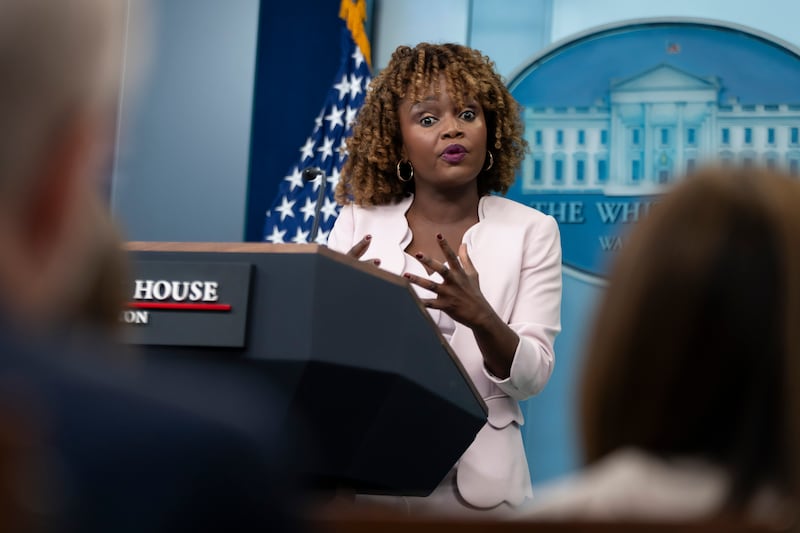 White House press secretary Karine Jean-Pierre speaks during the daily briefing at the White House in Washington on Friday (Ben Curtis/AP)